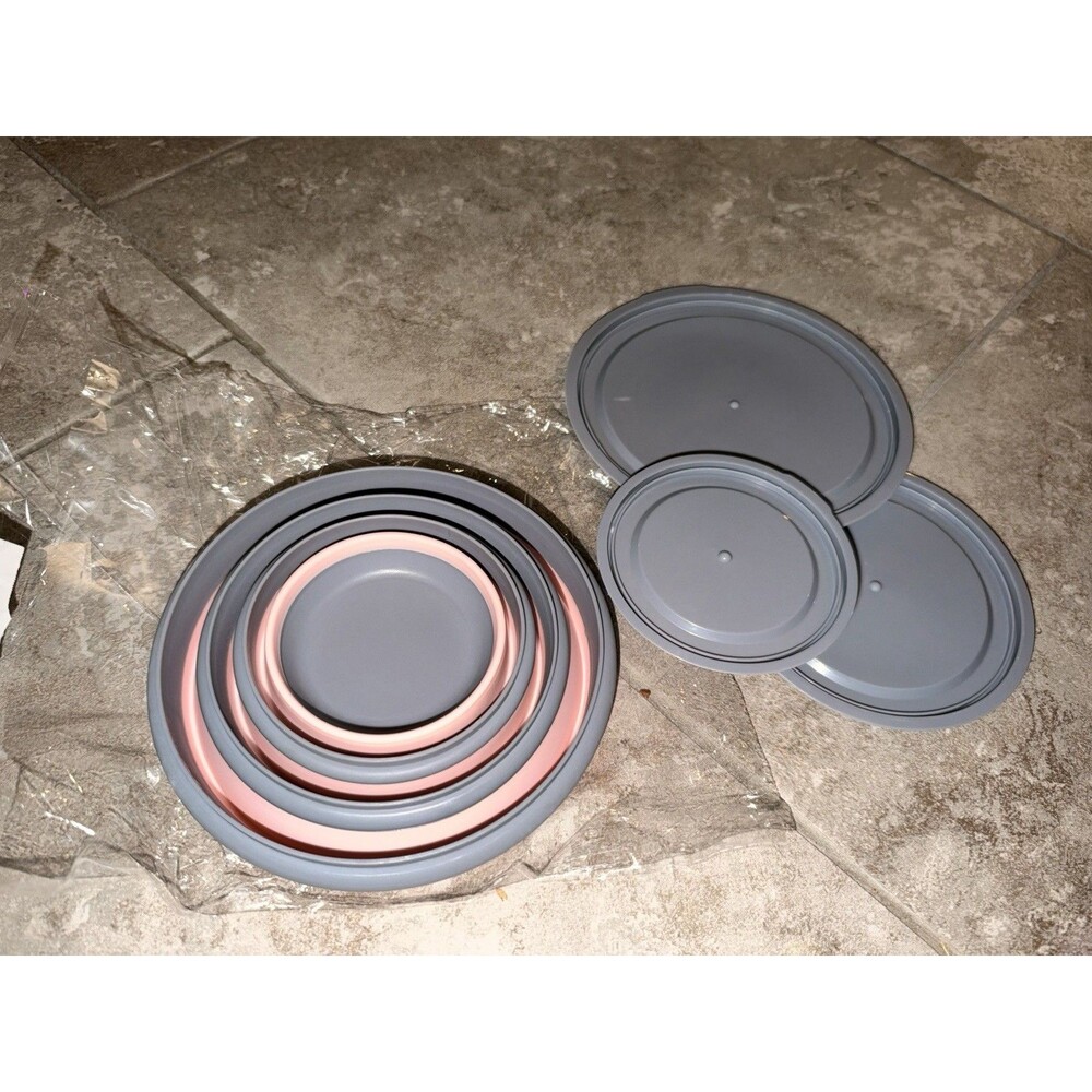 3 Silicone Folding Lunch Box Set w Lids Collapsible Food Storage Bowls Camping